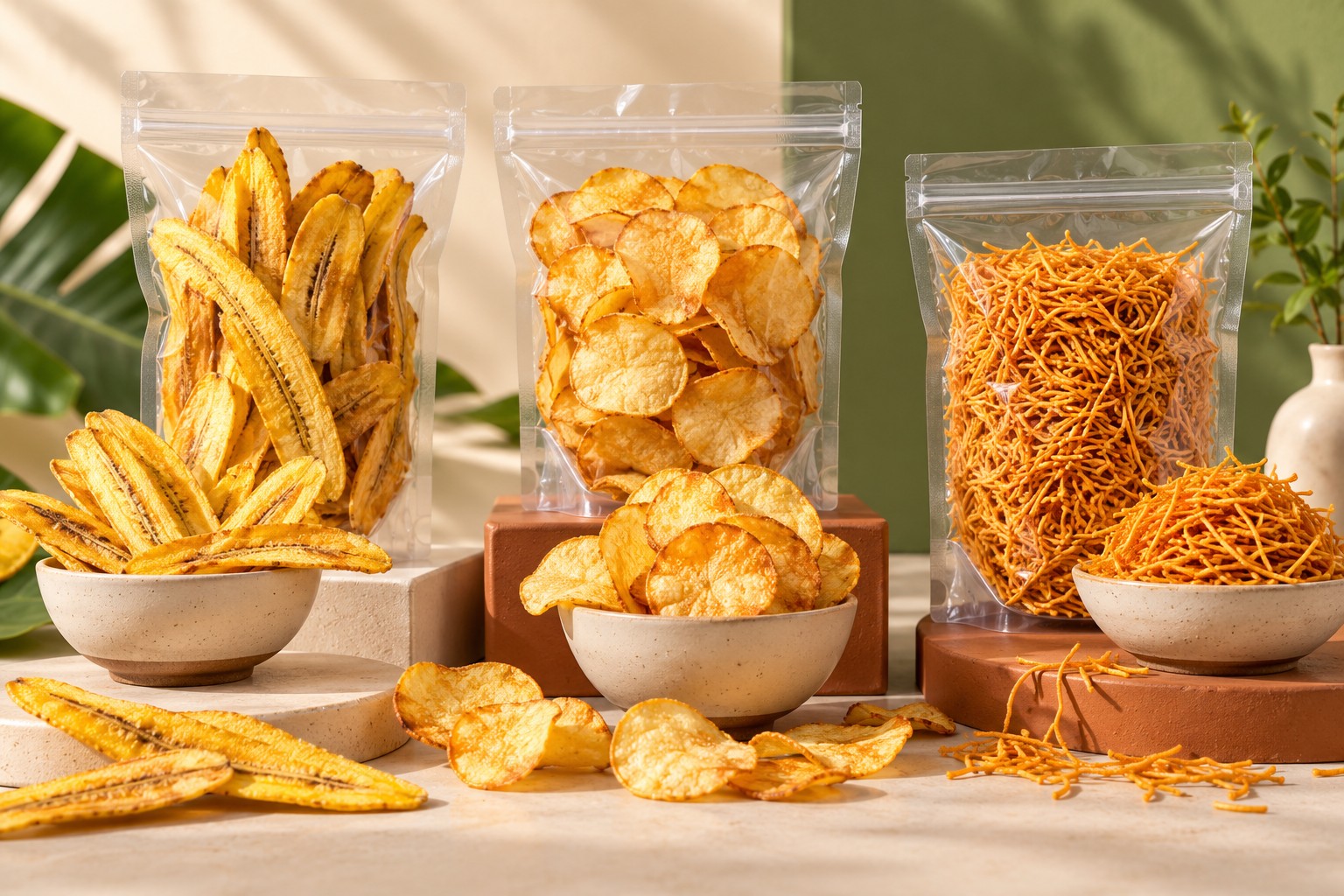 Crisps za mzuzu, crisps za viazi na tambi za kukaanga